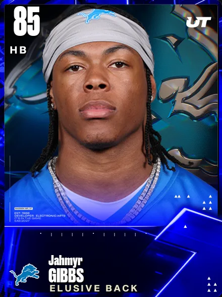 Jahmyr Gibbs 85 OVR HB MUT card