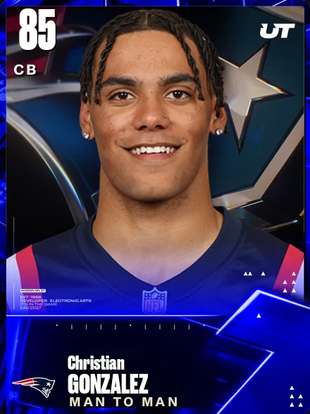 Christian Gonzalez 85 OVR CB MUT card