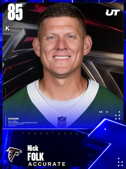 Nick Folk 85 OVR K MUT card