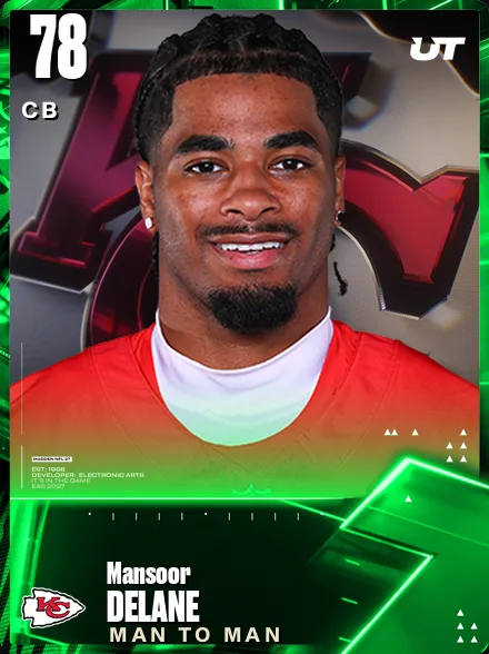 Mansoor Delane 78 OVR CB MUT card