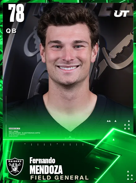 Fernando Mendoza 78 OVR QB MUT card
