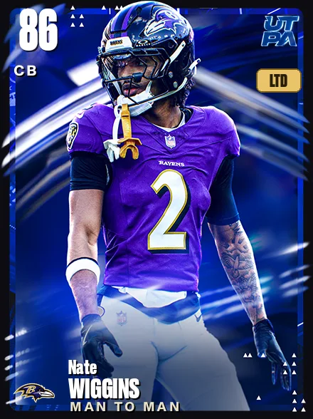 Nate Wiggins 86 OVR CB MUT card