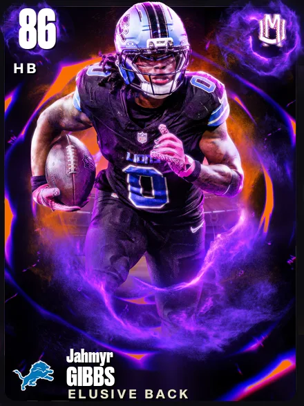 Jahmyr Gibbs 86 OVR HB MUT card