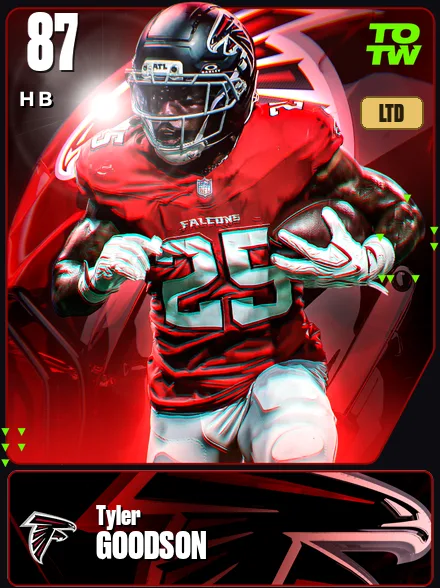 Tyler Goodson 87 OVR HB MUT card