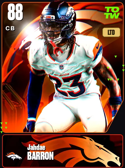 Jahdae Barron 88 OVR CB MUT card