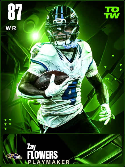 Zay Flowers 87 OVR WR MUT card