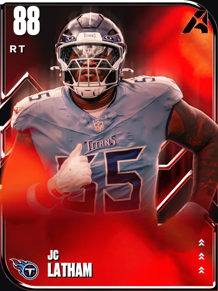 JC Latham 88 OVR RT MUT card
