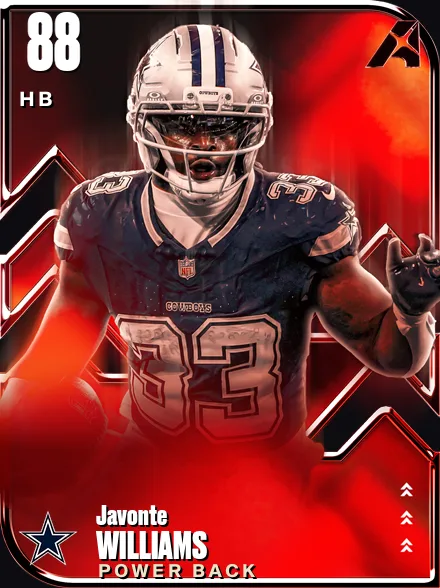 Javonte Williams 88 OVR HB MUT card