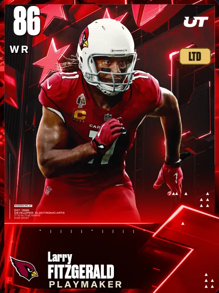 Larry Fitzgerald 86 OVR WR MUT card
